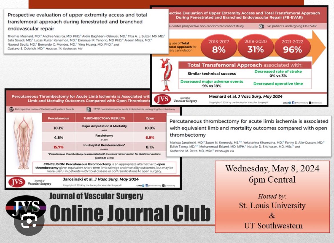 Join us tonight for the May SVS journal club hosted by our very own, Dr. Timaran and fellow Dr. Zhang. 

Date/time:  Wednesday, May 8 at 6pm CENTRAL
 
Registration link: 
us02web.zoom.us/meeting/regist…