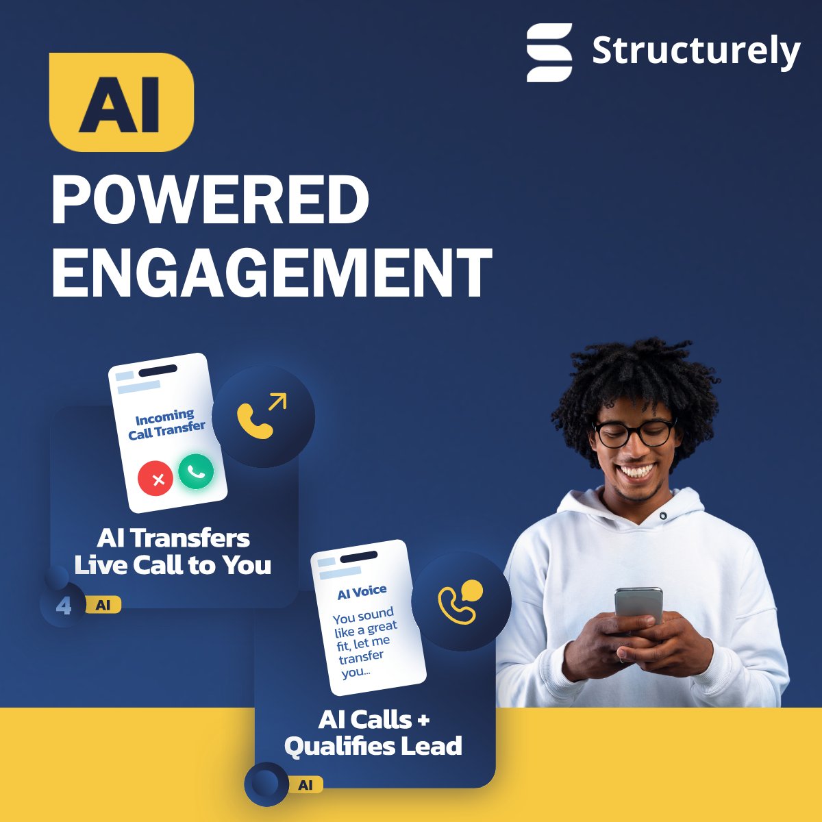 Revolutionize your #CallCenter with Structurely #AI. Engage leads instantly with AI-driven calls. Our Live Transfer feature seamlessly connects qualified leads to your team for personalized attention and boosted conversion rates. bit.ly/3QEu7gB 🚀📱