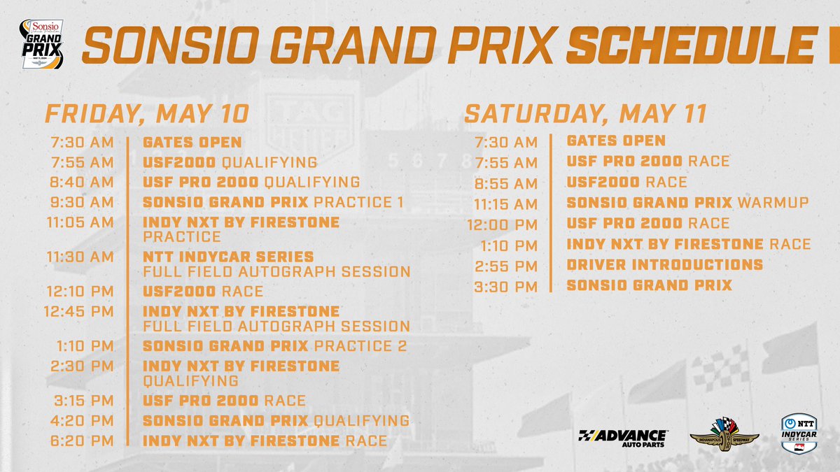 That's a lot of action for two days! 🤩 Practice, qualifying, racing, autographs, more racing, a few more autographs...and did we mention RACING AT #IMS? The @sonsio #IndyGP is the place to be! 🎟️ >>> IMS.com/GrandPrix #ThisIsMay | #INDYCAR