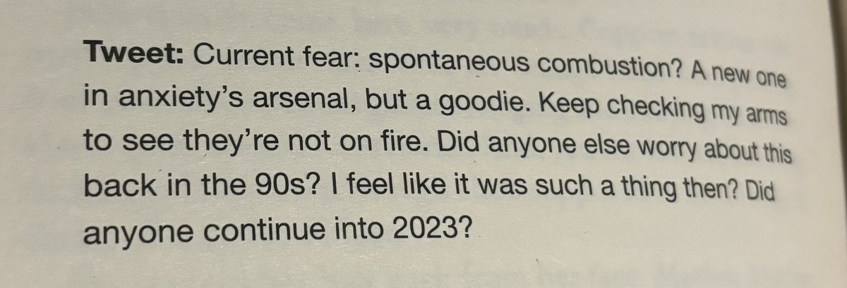 Just read this “tweet” in @GillianMAuthor book Just Another Missing Person 😂 How true is this? I’m pretty sure we had a whole critical reading task in primary school that focused on spontaneous combustion! #BookTwitter #SpontaneousCombustion