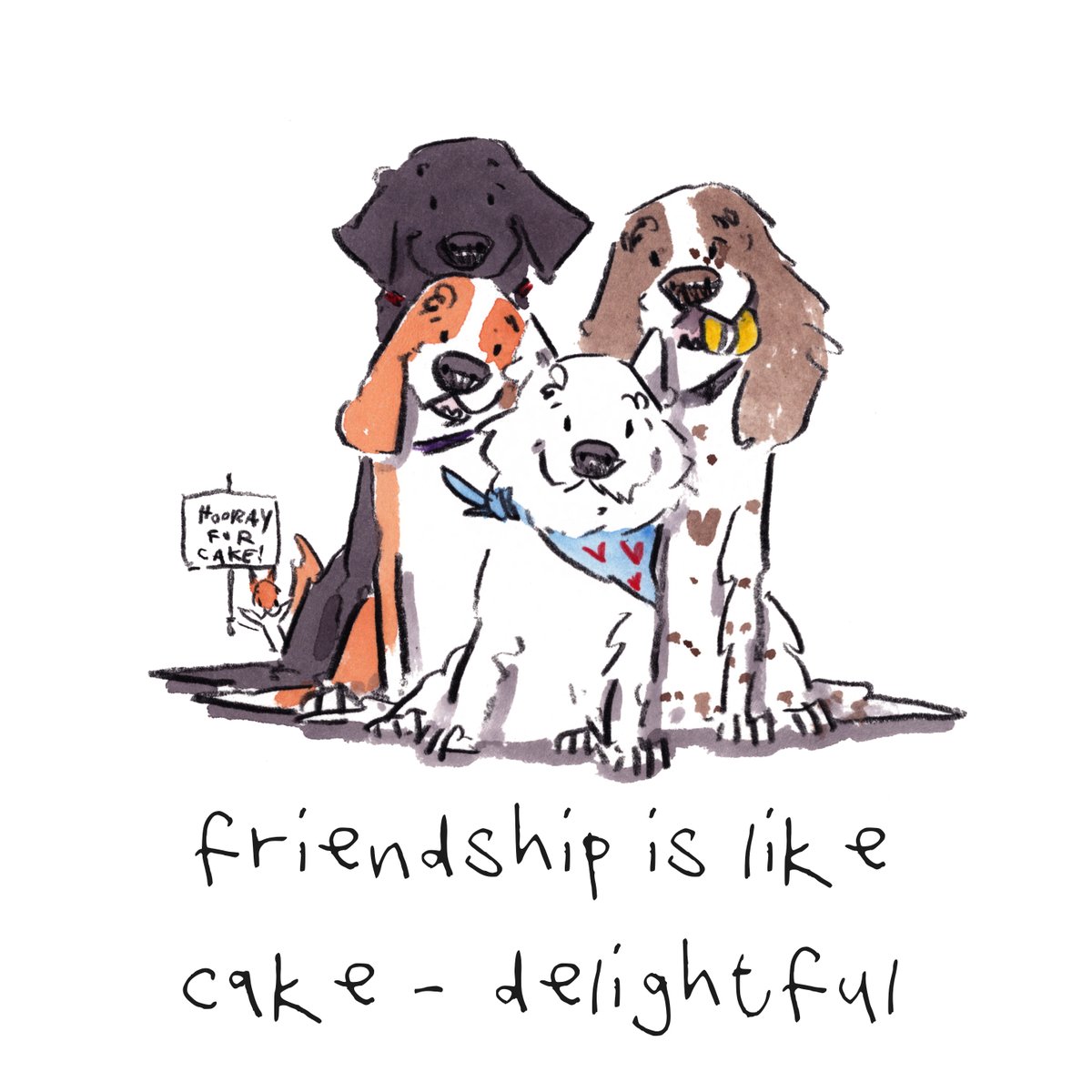 Good night, lovely people and lovely dogs. Hooray for friendship and hooray for cake. Sleep well and sweet dreams. I hope that you have a really fun day tomorrow. #hoorayfordogs #beagle #labrador #westie #springer #redsquirrel #hoorayforcake