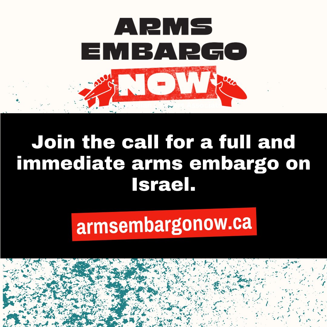 CUPE joins organizations & unions across the country in calling on the Canadian government to impose a full immediate arms embargo on Israel. #ArmsEmbargoNow = stop the flow of full weapons systems, components, military technology & tech. Join us ✍️ armsembargonow.ca #Gaza