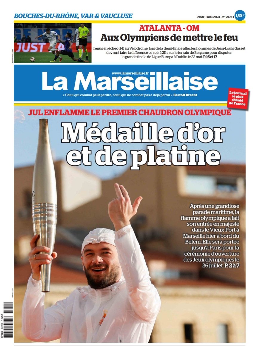 La Une de La Marseillaise en kiosques ce 9 mai 2024. Pour vous abonner en ligne, c'est par ici ⬇️ abonnement.lamarseillaise.fr