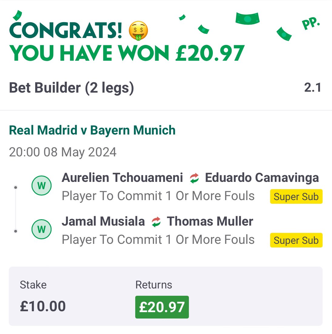 ✅ In-Play Fouls Double

Super Sub to the rescue.

Who backed it?