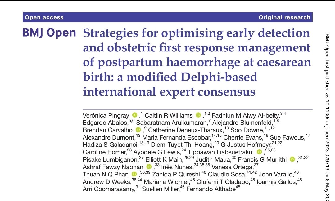 📣 📣 📣 Delighted to share our latest output. It was an honour making a contribution and collaborating with estemeed international experts. 😊🙏🏾 Full text here: bmjopen.bmj.com/content/14/5/e… #CaesareanBirth #Haemorrhage #GlobalMaternalHealth @WHOCCGWH @IMSR_UoB @SwanseabayNHS