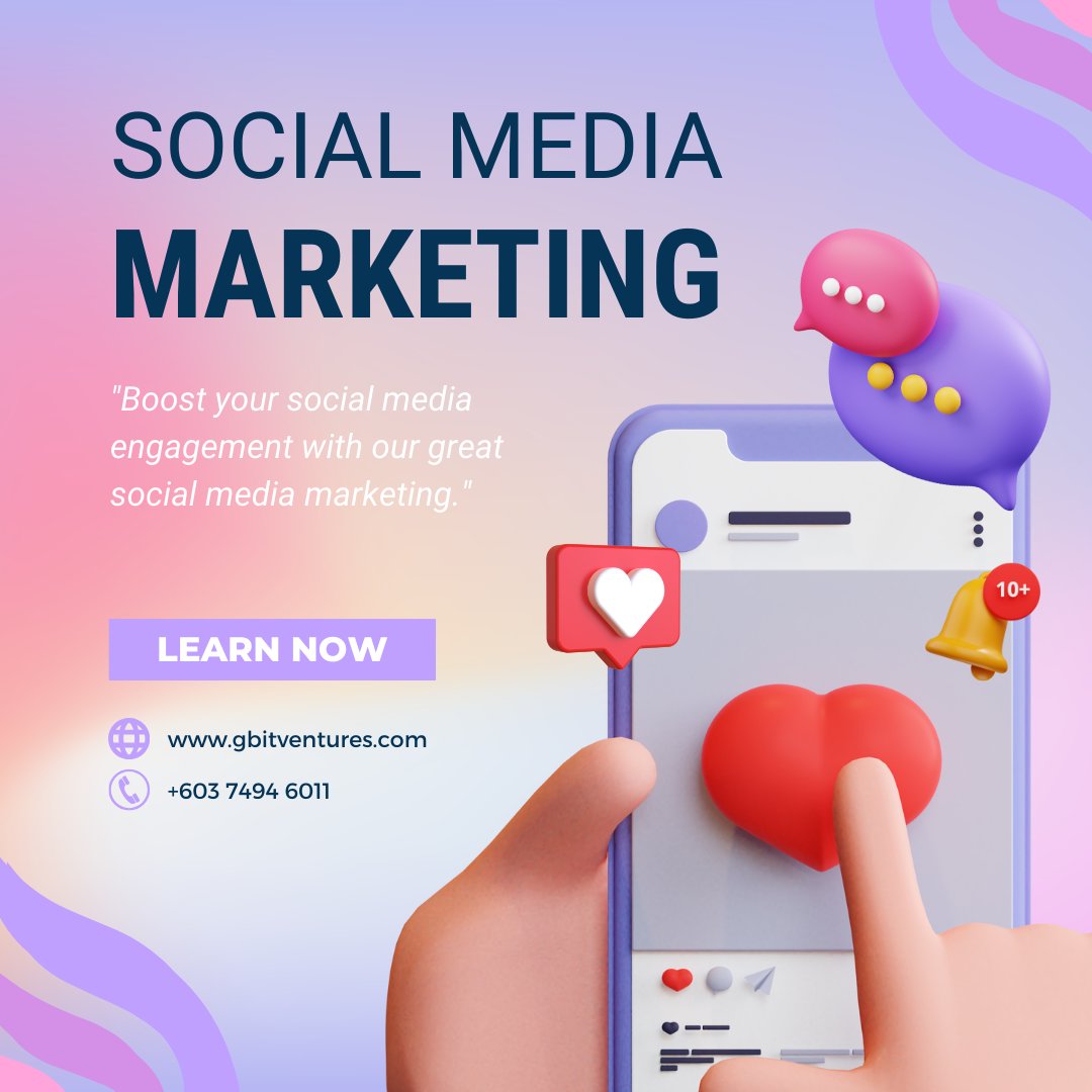 'Boost your social media engagement with our great social media marketing.'
Call Now: +603 7494 6011
Visit Now:gbitventures.com
.
.
#digitalmarketingagency #digitalmarketing #socialmediamarketing #marketing #digitalmarketingtips #seo #socialmedia #contentmarketing