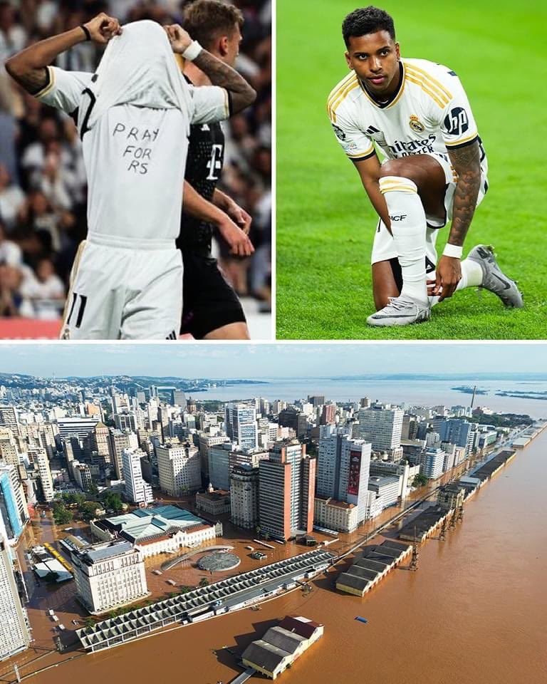 Rodrygo has got a 'Pray for RS' message on his shirt in tribute to the flood victims in Rio Grande do Sul. ❤️🇧🇷