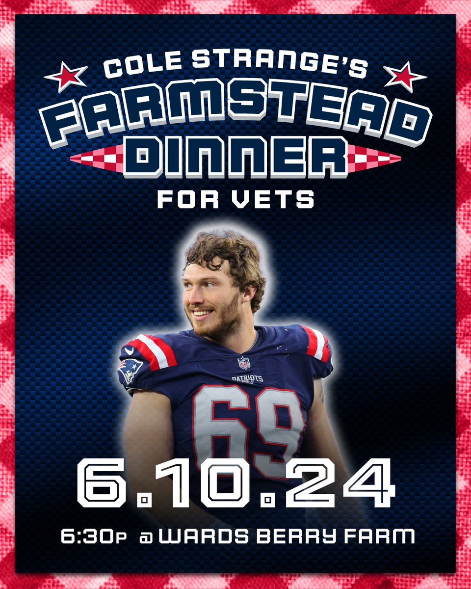 colestrangefdn (@colestrangefdn) on Twitter photo Tickets are on sale now! Join <a href="/ColeStrange2/">Cole Strange</a> and his #Patriots teammates on Monday, June 10th at Wards Berry Farm from 6:30 PM to 9:30 PM for Cole's Farmstead Dinner for Vets. For tickets & more information, go to: colestrange.org. #NEPats Tickets are on sale now! Join <a href="/ColeStrange2/">Cole Strange</a> and his #Patriots teammates on Monday, June 10th at Wards Berry Farm from 6:30 PM to 9:30 PM for Cole's Farmstead Dinner for Vets. For tickets & more information, go to: colestrange.org. #NEPats