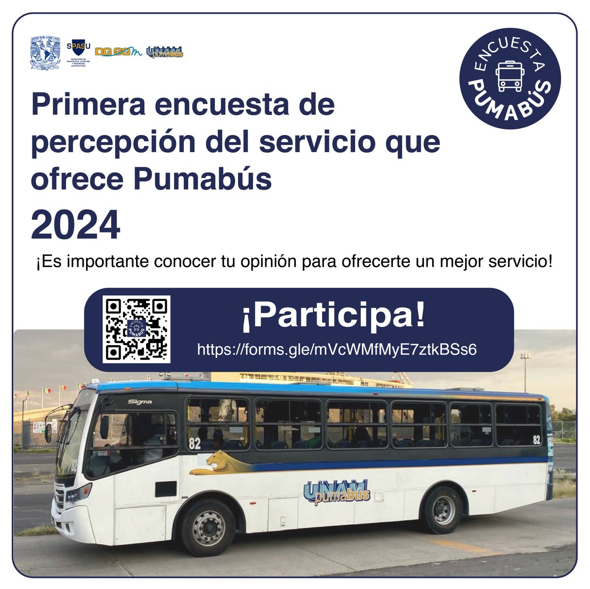 🚌 Primera encuesta de percepción del servicio que ofrece Pumabús 🚌 📣 ¡Participa! 📣 👉forms.gle/mVcWMfMyE7ztkB… || #PUMABUS #FCPyS #UNAM