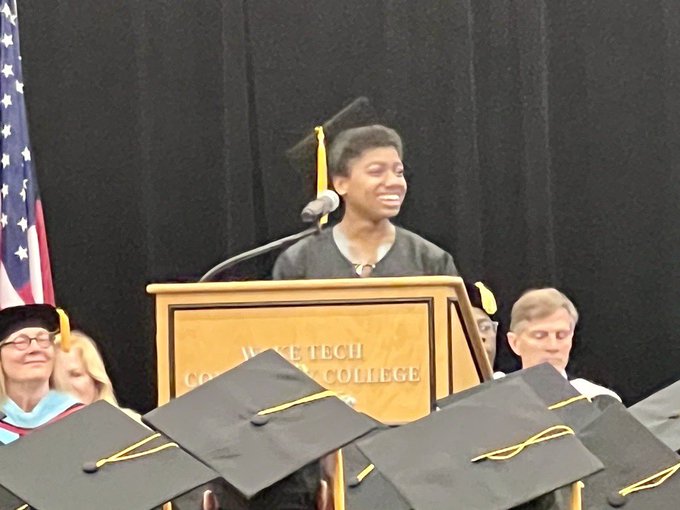 WakeTechWCE's tweet photo. Grace Smith represented the Adult High School Program Saturday. Grace's story is powerful, and we are so proud of her. "Wake Tech is one of those special places where even your mistakes can lead to moments of inspiration, connection and joy." Thank you, Grace Congrats! #waktech https://t.co/BFS1SeFbu6