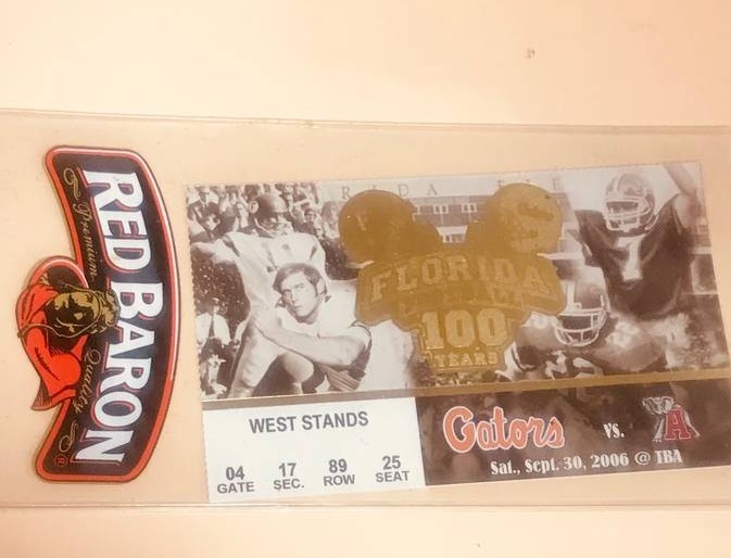 Relive the excitement of college football's past with this 2006 Florida Gators vs Alabama ticket! Featuring Tim Tebow 🏈 #CollegeFootball #TicketStub #FloridaGators #AlabamaCrimsonTide #TimTebow #SportsMemorabilia #Collectibles #Vintage #GainesvilleThings gainesvillethings.com/product/2006-f…