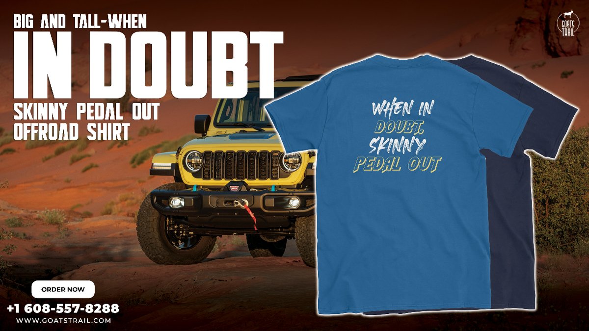 Dare to conquer the trails in style with our 'Big and Tall - When in Doubt, Skinny Pedal Out' Offroad Shirt! 💪🏞️ Embrace the thrill of offroading and gear up for adventure like never before. Get yours now! Shop Now: goatstrail.com/collections/me… #AdventureStyle #BigAndTall 🚀👕