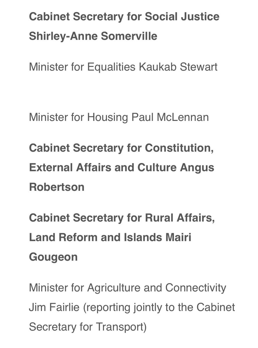 John Swinney’s full ministerial team has been confirmed Ivan McKee returns to govt as public finance minister Jamie Hepburn becomes minister for parliamentary business - there is no longer an independence minister