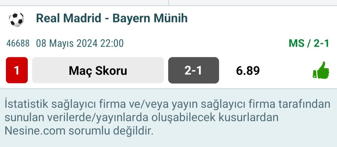 Takipçilerimize paylaşmış olduğumuz günün maçı isabet sağlamıştır Değerlendirenlere tebrikler. #şampiyonlarligi #iddaa