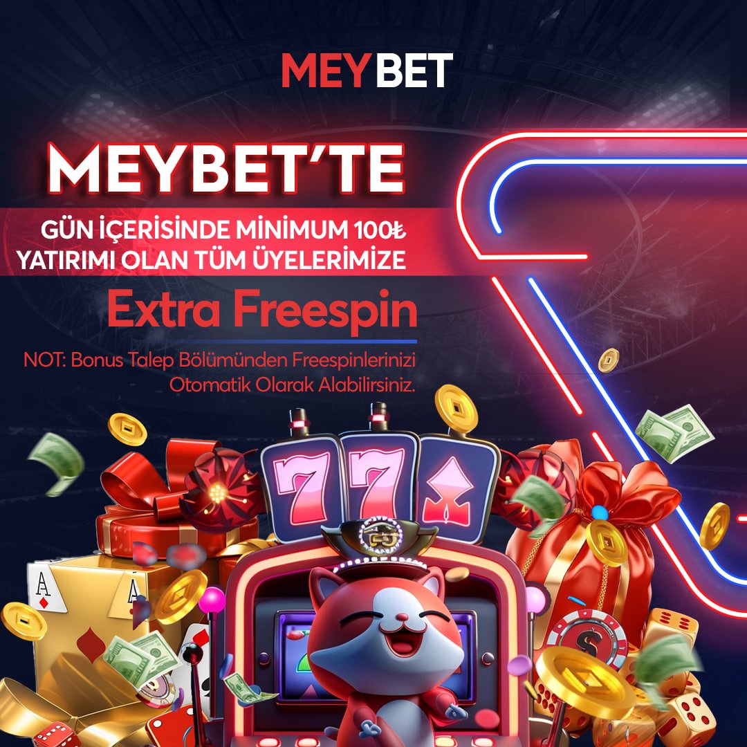 💎Meybetin Değerli Üyeleri, 📣MEYBET 'TE GÜN İÇERSİNDE MİNİMUM 100₺ YATIRIMI OLAN TÜM ÜYELERİMİZE EXTRA FREESPİN ‼️NOT: Bonus Talep Bölümünden Freespinlerinizi Otomatik Olarak Alabilirsiniz. 💰Meybet Büyük Kazançların Adresi! 🔗 t2m.io/meybet