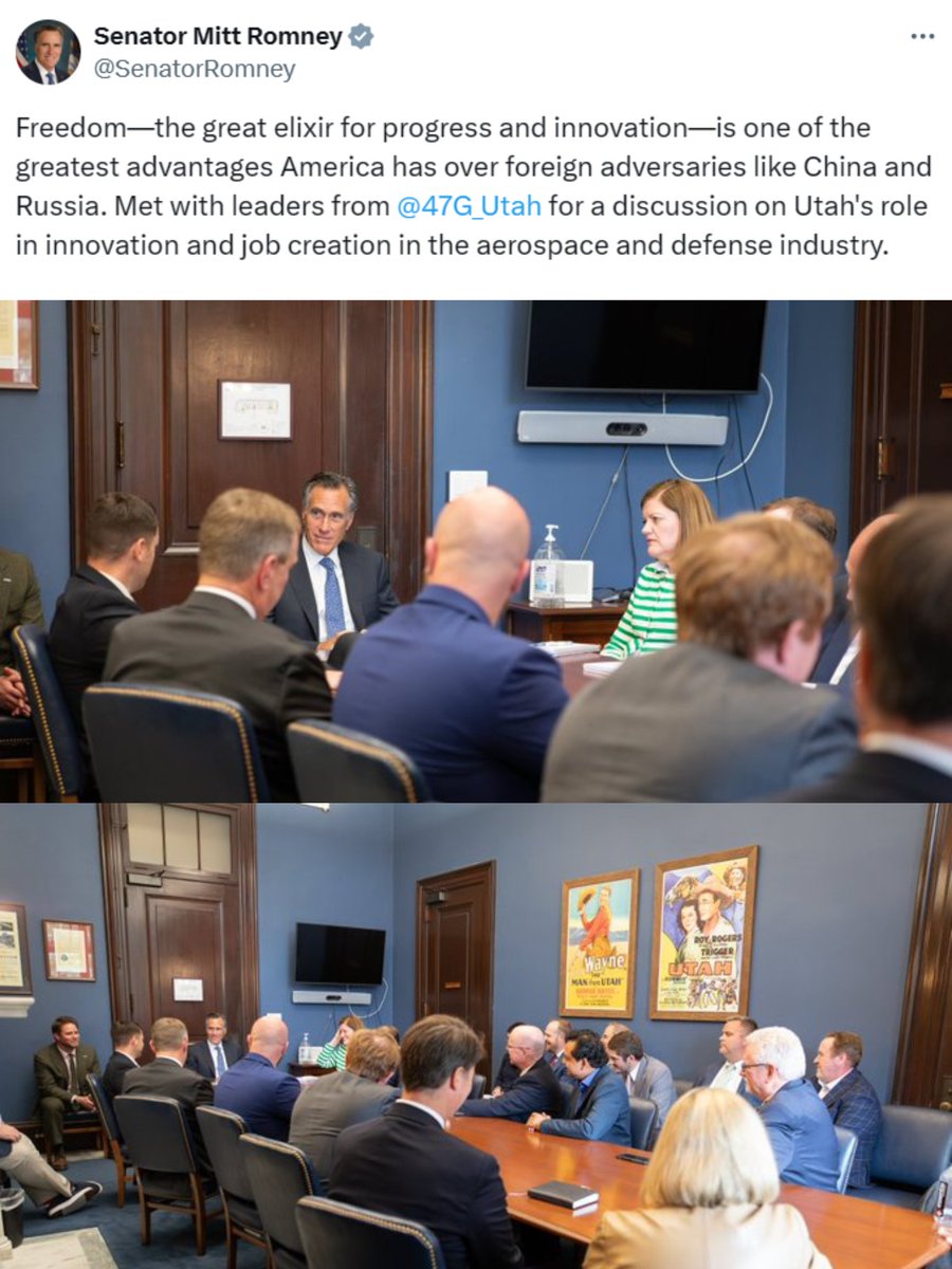 uammi_utah's tweet photo. Senator Mitt Romney
@SenatorRomney  @47G_Utah for a discussion on Utah's role in innovation and job creation in the aerospace and defense industry.
https://t.co/y82WClRSZs https://t.co/TX2jsjKavV