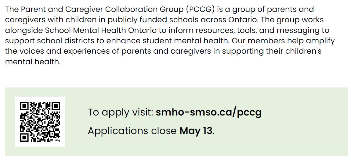 @WCDSBWellness (@wcdsbwellness) on Twitter photo WCDSB Parents - Consider joining School Mental Health Ontario’s Parent & Caregiver Collaboration Group.
Are you a parent or caregiver interested in student mental health? School Mental Health Ontario <a href="/SMHO_SMSO/">School Mental Health Ontario</a> wants to hear from you! WCDSB Parents - Consider joining School Mental Health Ontario’s Parent & Caregiver Collaboration Group.
Are you a parent or caregiver interested in student mental health? School Mental Health Ontario <a href="/SMHO_SMSO/">School Mental Health Ontario</a> wants to hear from you!