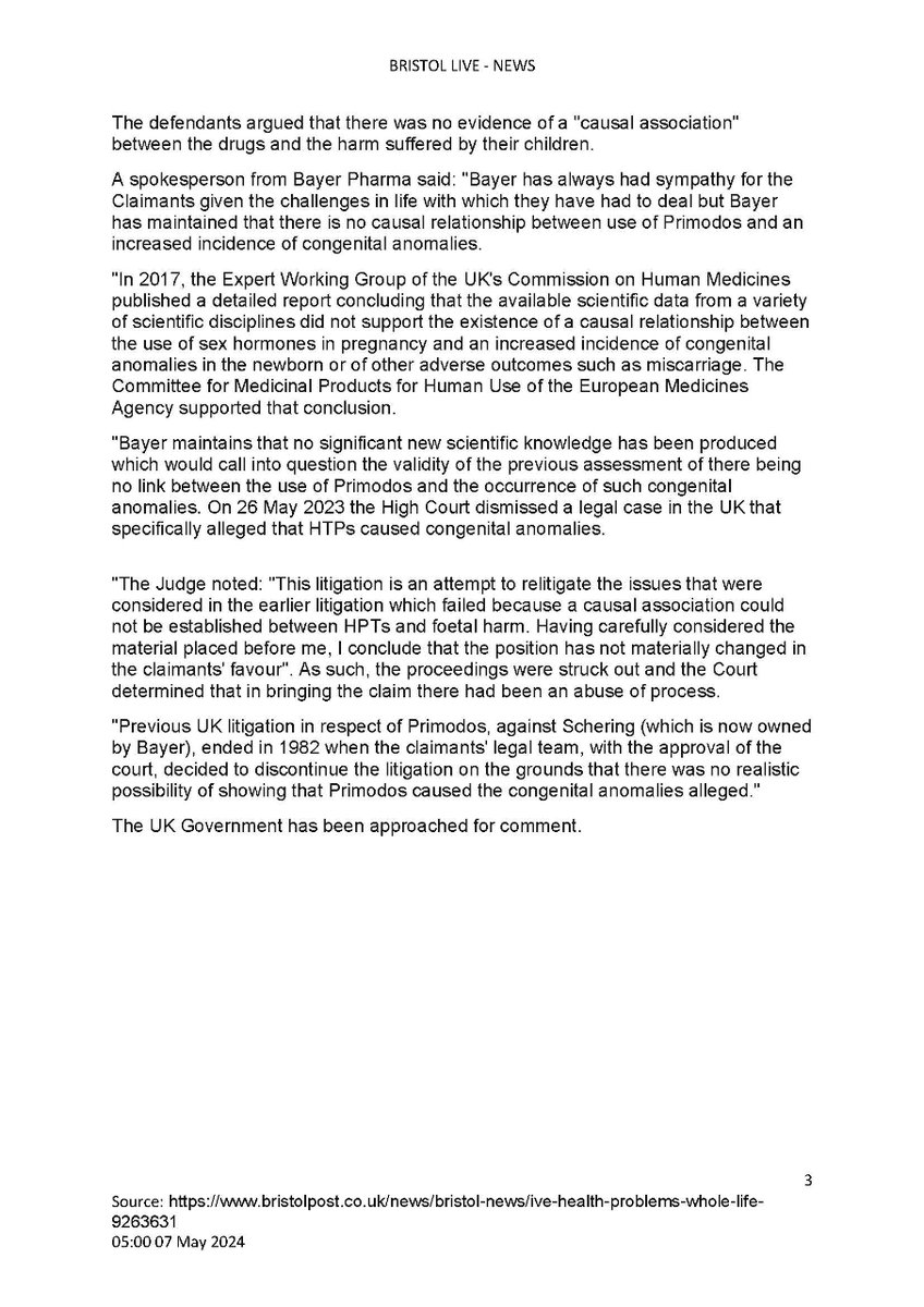Assoc for Children Damaged by Hormone Pregn Tests (@acdhpt) on Twitter photo Primodos scandal: 'I've had health problems my whole life - and it's all because of a pill my mum took'
(Bristol Live News 7 May 2024)
<a href="/APPGHPTs/">APPG on Primodos</a> <a href="/Malriel/">Marie Lyon</a>
bristolpost.co.uk/news/bristol-n… Primodos scandal: 'I've had health problems my whole life - and it's all because of a pill my mum took'
(Bristol Live News 7 May 2024)
<a href="/APPGHPTs/">APPG on Primodos</a> <a href="/Malriel/">Marie Lyon</a>
bristolpost.co.uk/news/bristol-n…