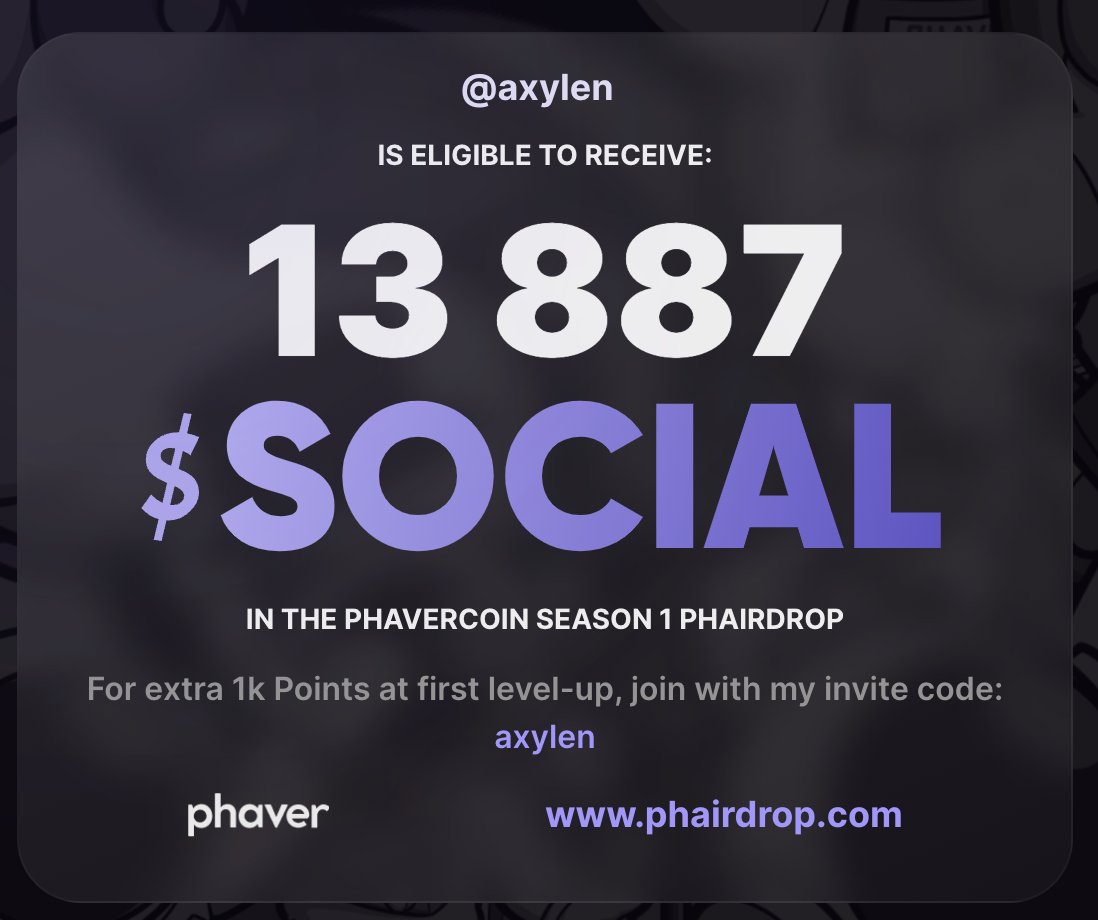 Just checked my <a href="/phaverapp/">Phaver Community</a> #phairdrop eligibility, check your’s below! To still earn $SOCIAL in Season 1, download Phaver and use my invite code axylen. We both get an extra 1000 Points when you reach Level 2! 🦄 #web3social phairdrop.com