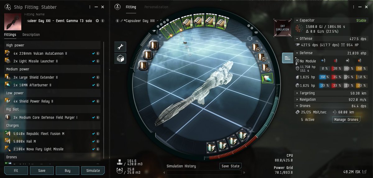 Capsuleer Day XXI is in full swing! Still looking to put a dent in your reward track? The Stabber is a great option. There are a few Community Fittings available in-game, with this one coming in under 50mil! Check it out, and let us know how you do! #Tweetfleet #EVEOnline