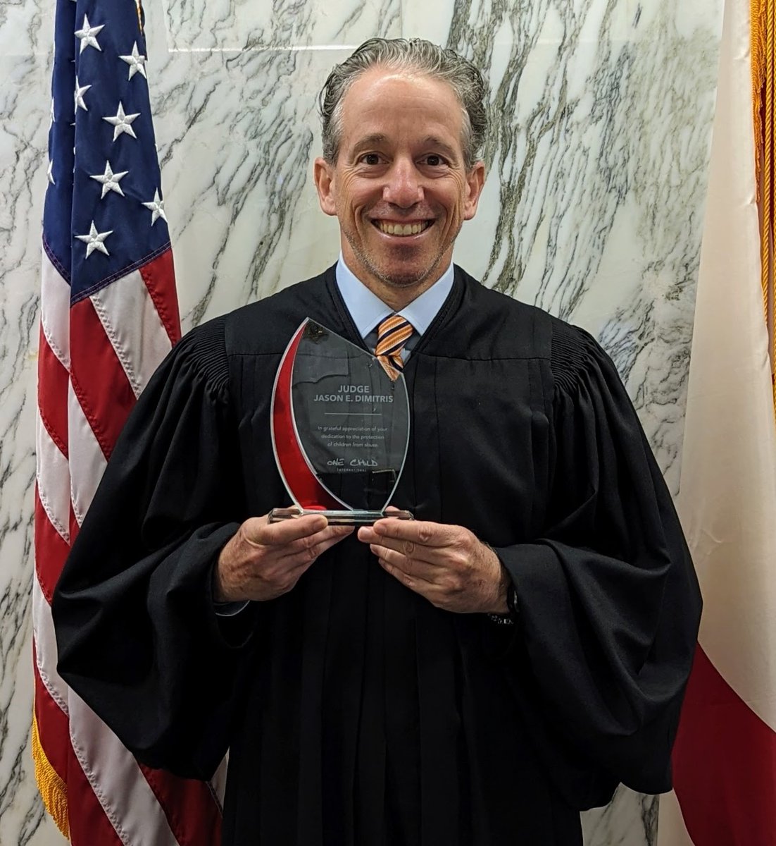 #Congratulations to Unified Children’s Court Judge Jason Dimitris on receiving the One Child International Child Protection Award this past week. This award is presented in gratitude to those whose work protects children from abuse, making lasting impacts in their lives.