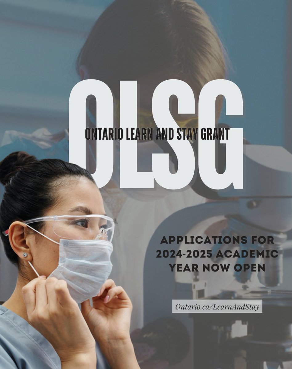 #OLSG applications are now open for the 2024-2025 academic year!   If you’re a first or second-year student, you’re eligible for the grant in nursing, paramedicine or medical laboratory technologist program, apply now! OLSG provides full funding for tuition, books & other costs!