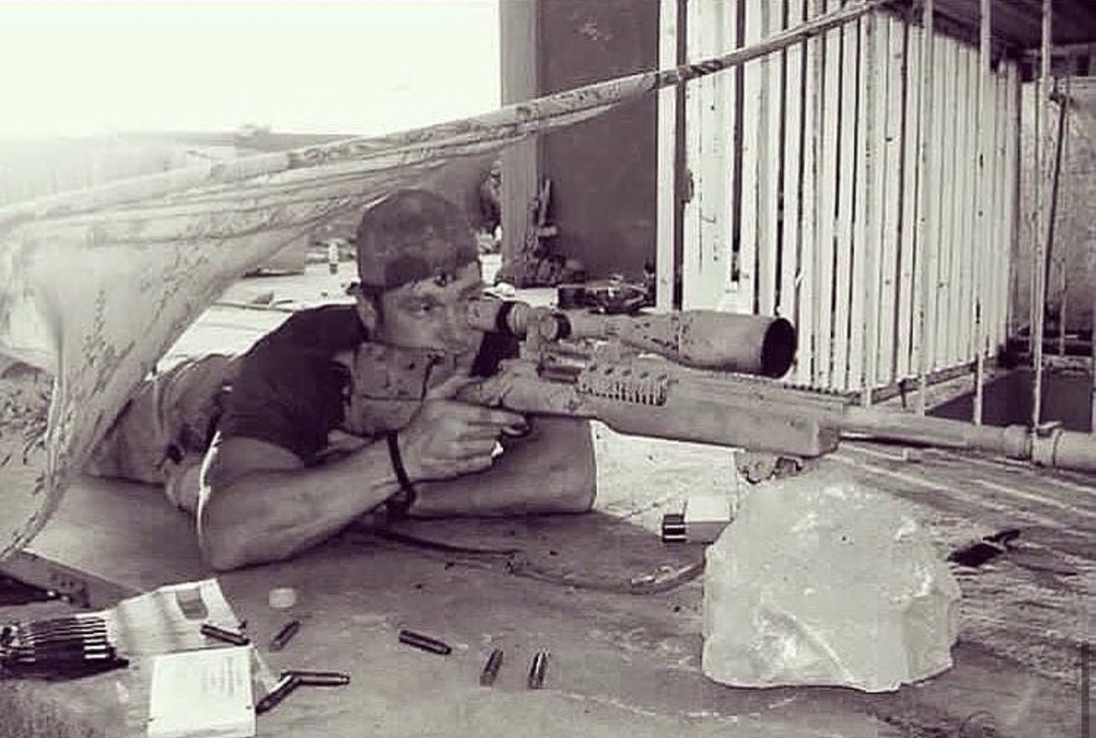 Chris Kyle on the roof in Ramadi.