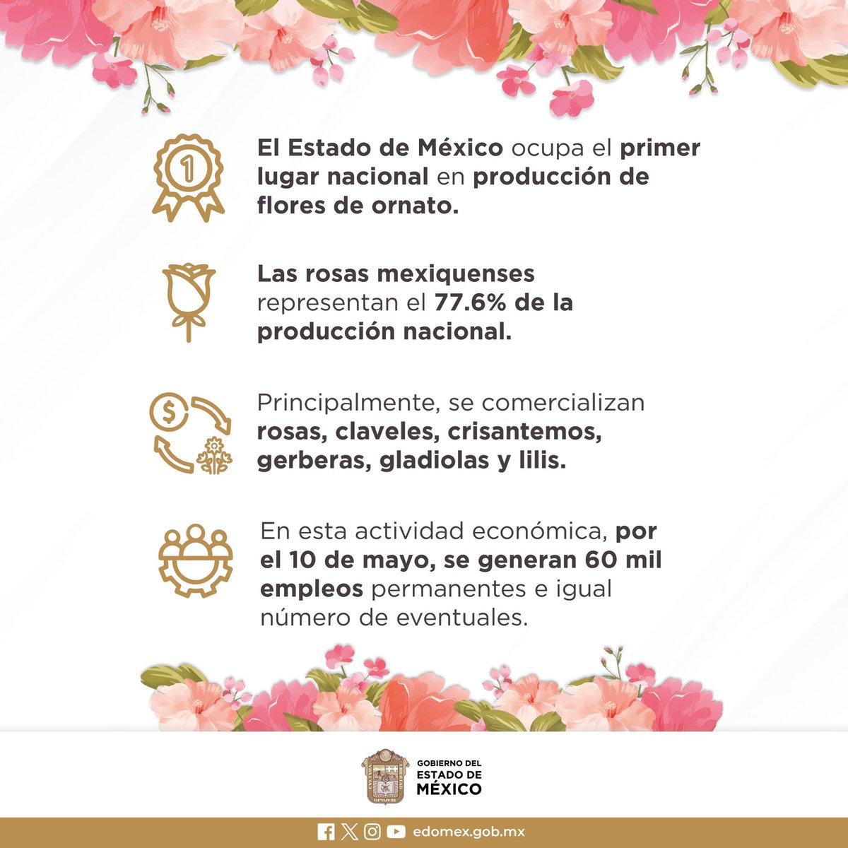 ¡Este #10DeMayo regala flores mexiquenses! 💐 El #EstadoDeMéxico es el 1er lugar en producción de flores de ornato y las puedes adquirir en nuestra entidad y en la #CDMX. #ConsumeLocal