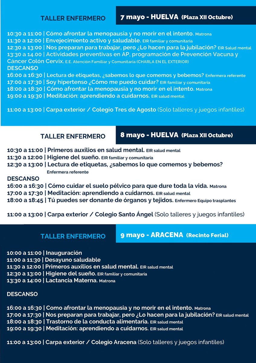RSAracena's tweet image. ARACENA - RUTA ENFERMERA

❗Este jueves 9 de mayo, llega a #Aracena esta interesante propuesta organizada por el Colegio de Enfermería de Huelva

✅ A partir de las 10 h en el recinto ferial.

#RSAracena #LaRadio #detodoydetodos