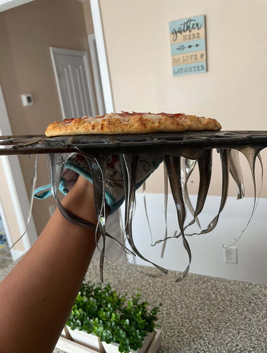 My niece cooked a pizza…. on a plastic cutting board….. in my oven.

Get TF out my house 😭