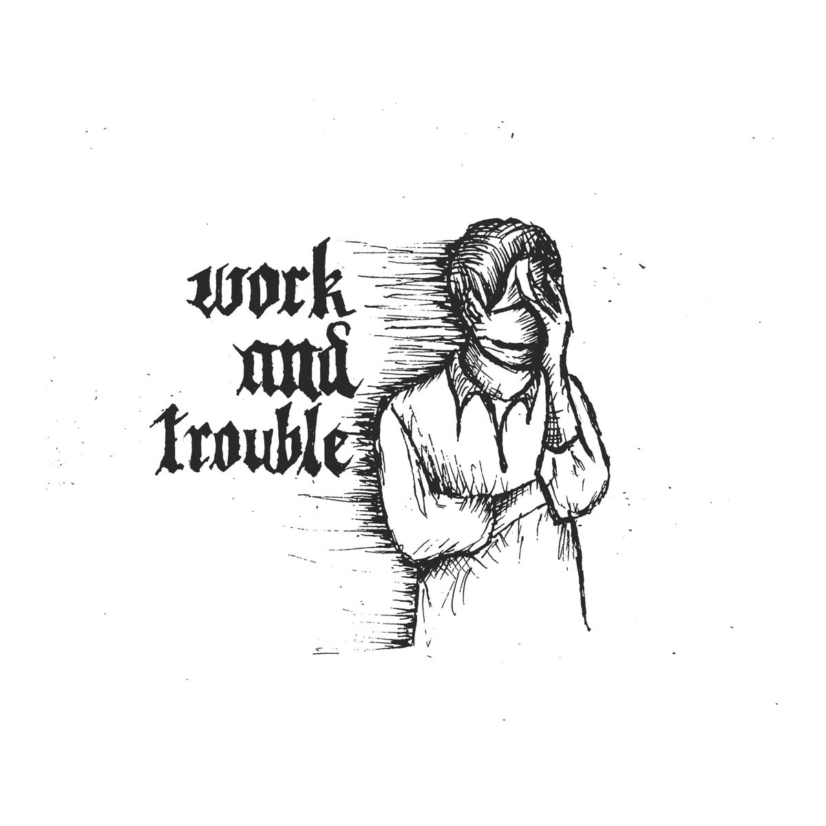 #wednesday thoughts Illustrated 
🖋️ Check out my latest ink illustration! 💼 Capturing the spirit of 'work and trouble' with a touch of gothic lettering and a troubled expression. 🌍 Embrace the journey, highs, and lows! #InkArt #EmbraceTheJourney 🚀 Cuz #workandtravel