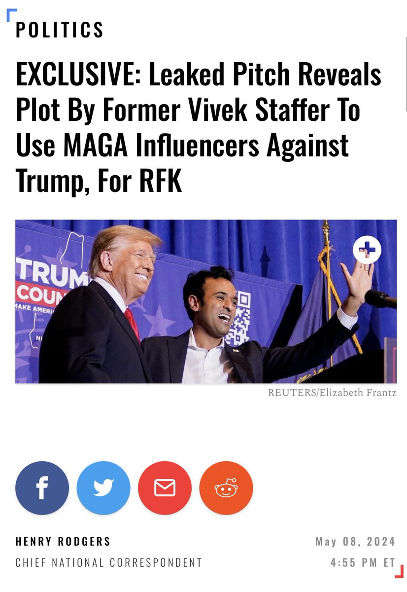 Former Vivek staffer now working for RFK is paying MAGA influencers to boost RFK This would be akin to taking money to boost Joe Biden Had no idea this was happening, but we should all start paying attention to who the Trump backstabbers are!