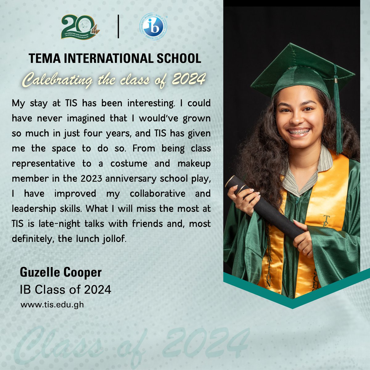 Celebrating the Class of 2024!!!

Congratulations Guzelle Cooper. 🥳🎓👩‍🎓🍾

#ibworldschool #tisalumni #tisexperience @ibalumni @iborganization #thecreatives #graduation #ibclassof2024 #tisat20