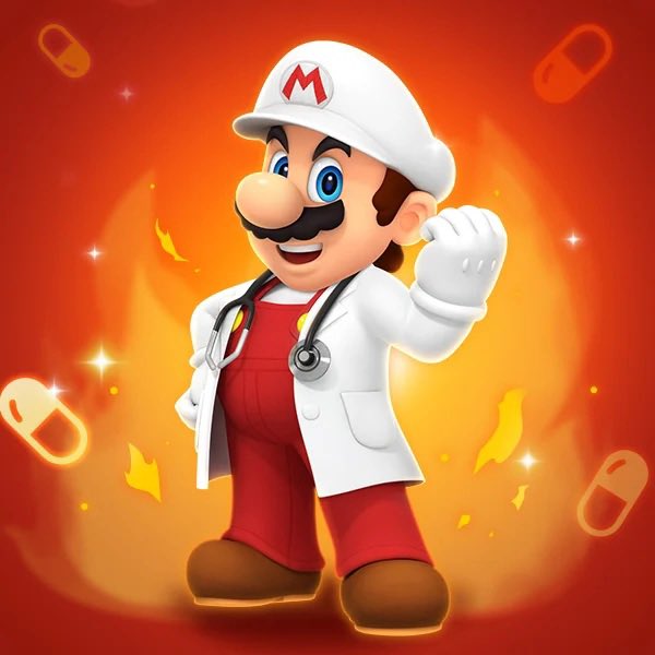 Dr Fire Mario’s artwork. - Dr Mario World