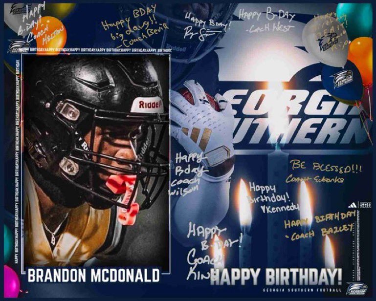 Brandon BMAC McDonald ‘25 (@bmac3_07) on Twitter photo Thanks for the birthday 🫶 #17 <a href="/GSAthletics_FB/">Georgia Southern Football</a> <a href="/Coach_BBailey/">Brandon Bailey</a> <a href="/GSCoachHelton/">Clay Helton</a> <a href="/Coach_McClellan/">Carson McClellan</a> Thanks for the birthday 🫶 #17 <a href="/GSAthletics_FB/">Georgia Southern Football</a> <a href="/Coach_BBailey/">Brandon Bailey</a> <a href="/GSCoachHelton/">Clay Helton</a> <a href="/Coach_McClellan/">Carson McClellan</a>
