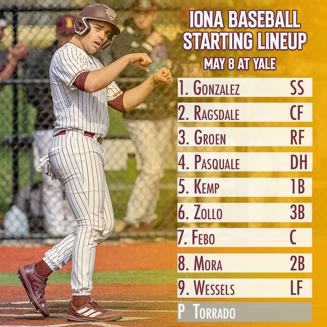 Tonight's Starting Lineup at Yale ⬇️ First pitch is at 6 p.m., tune in on ESPN+! 📊: bit.ly/4aaopd9 📺: es.pn/3UuaB7z #GaelNation