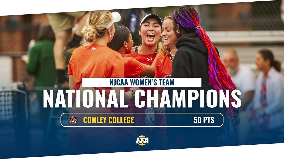 𝐍𝐉𝐂𝐀𝐀 𝐍𝐚𝐭𝐢𝐨𝐧𝐚𝐥 𝐂𝐡𝐚𝐦𝐩𝐢𝐨𝐧𝐬 🏆 For the first time in program history, Cowley College has claimed the NJCAA Women's Tennis National Team Championship! 📸 @MAlfaroPhoto | NJCAA Photo Gallery #WeAreCollegeTennis x @CowleyAthletics