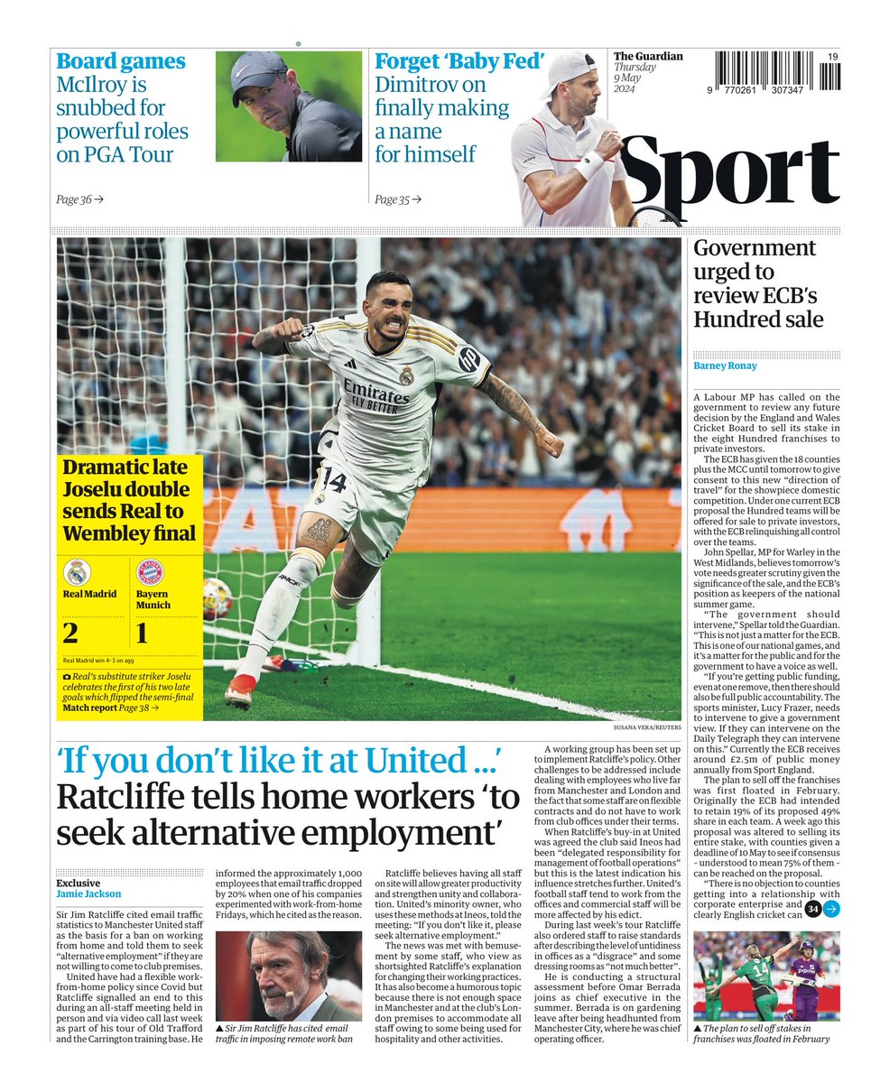 GUARDIAN SPORT: ‘If you don’t like it at United…’ #TomorrowsPapersToday