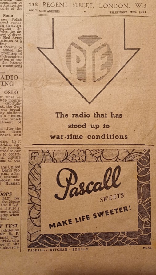 It's #VEDay So let's have a shufti at the Telegraph of the day. (From a big box of 'family stuff'.) And yes, we know all about the front page, but commerce still goes on. Dogs to be fed, etc. #WW2 was about people, not just great events...