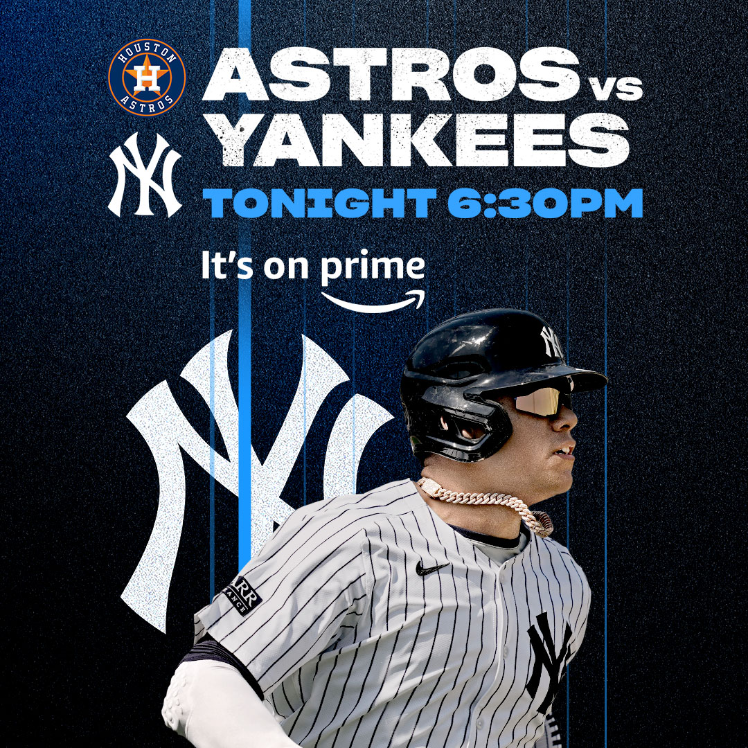 Tune in to tonight’s Yankees-Astros game on @PrimeVideo 👉 amazon.com/Yankees Coverage begins at 6:30 pm ET.