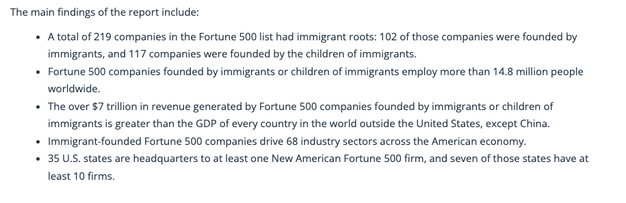 It is, in fact, fantastic. Immigrants are less likely to commit crimes than native-born Americans, and they start businesses that employ thousands of Americans and stimulate the economy. Immigration is truly an American superpower.