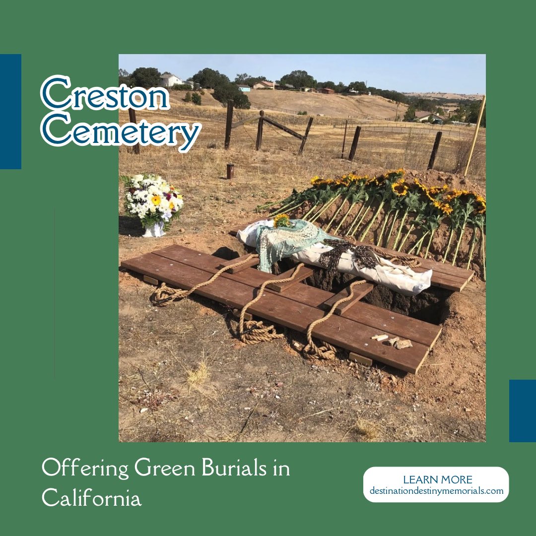 Located just outside of Atascadero, Creston Cemetery is central and southern California’s premier eco-friendly funeral provider. Learn more about Creston Cemetery by visiting destinationdestinymemorials.com. 

#crestoncalifornia #crestonca #centralca #naturalburialca #greenburialca