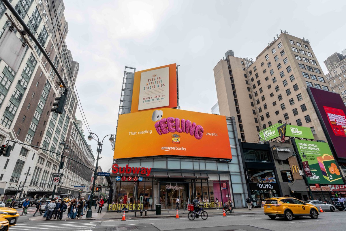 Can you believe it? Raising Mentally Strong Kids by Dr. Amen and Dr. Fay is on the Amazon Books NYC billboard located at 7th Ave. and 34th St., near Penn Station! About this national bestseller: hubs.la/Q02wC0190 @amazonbooks @DocAmen @loveandlogic
