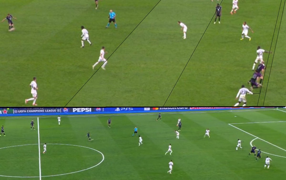 LaLigaenDirecto's tweet photo. 🚨🚨🚨 OJO 🚨🚨🚨

NO había fuera de juego en el gol anulado al Bayern en el último minuto. Antonio Rüdiger, con su pierna atrás, habilita la posición del jugador del Bayern. 

Como el colegiado no dejó terminar la acción al pitar antes, el VAR no pudo intervenir. https://t.co/K3nHLtPAPf