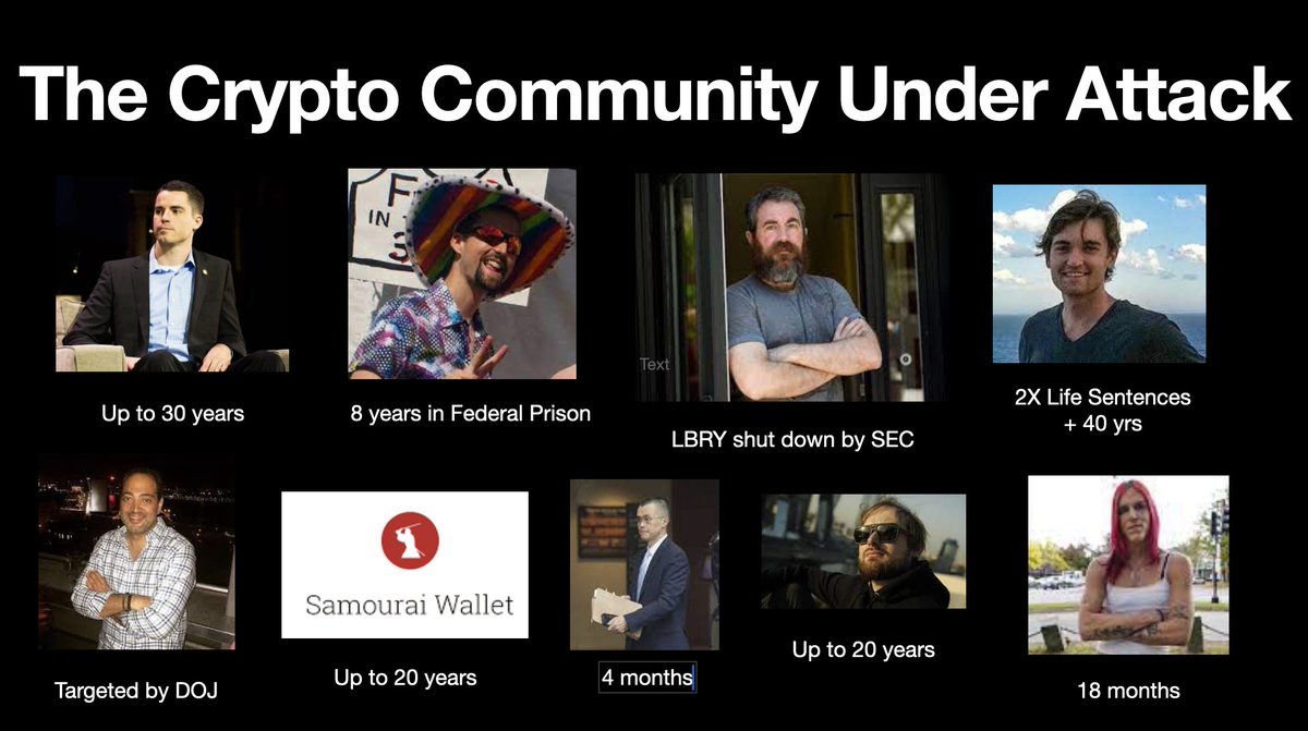 It's almost as if there is a war on crypto. These are the people who didn't do anything wrong (certainly there have been other arrests/actions taken). These are pro-freedom people. Updating this slide was not fun.