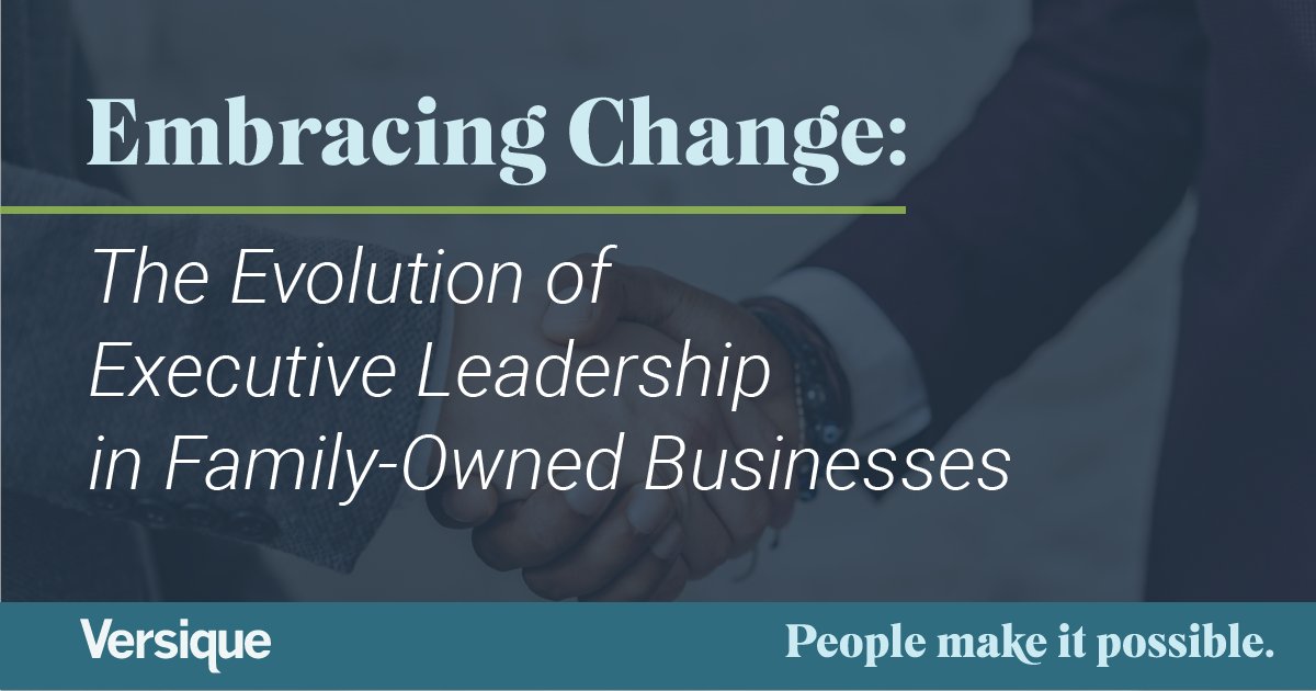 With over 10,000 Baby Boomers turning retirement age every day a new trend is emerging in family-owned businesses: the inclination to to hire non-family executives.  

See the full article here: versique.com/the-evolution-… 

#silvertsunami hashtag#executiveleadership #jobmarket