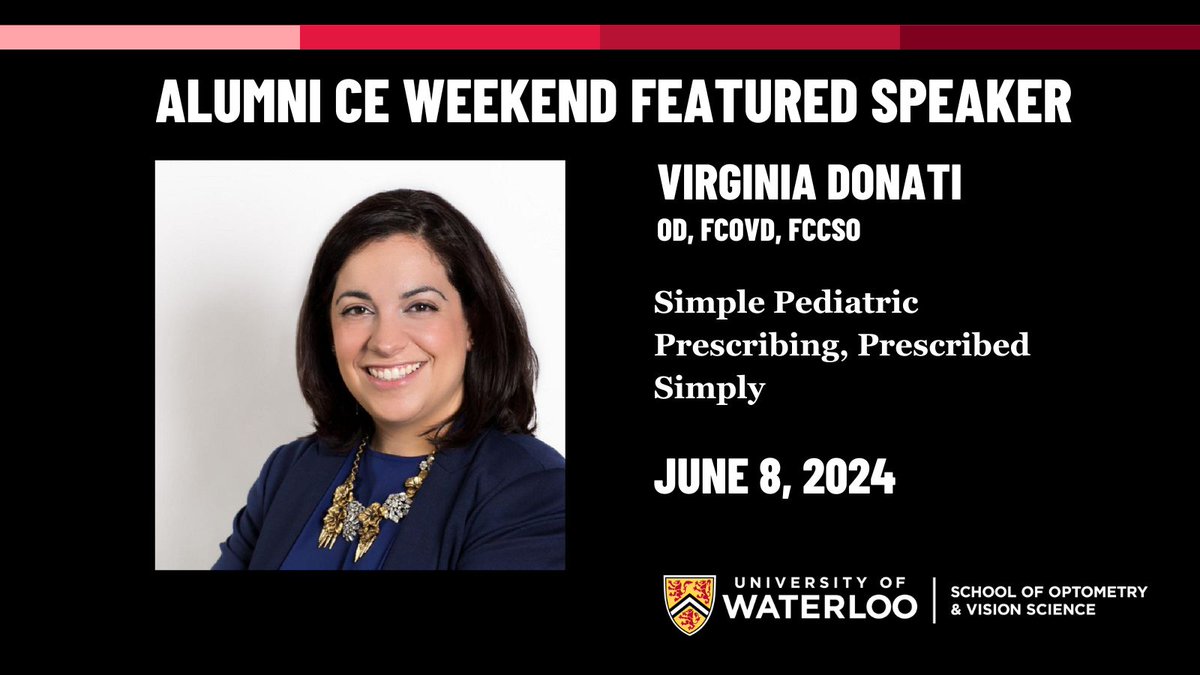 Optometrists! Come to Alumni CE Weekend June 7-8 for 12 hours of continuing education led by experts like Dr. Virginia Donati. Not to mention good times! uwaterloo.ca/school-of-opto…