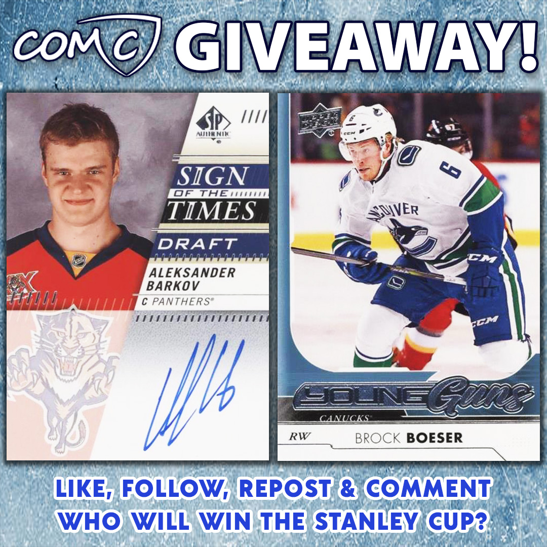💥COMC @NHL GIVEAWAY!💥 Like, follow, repost, and COMMENT: Who will win the 2024 Stanley Cup? 🏒 🏆 You could win one of these 2 prize cards! Contest ends May 10th at 11:59 PM PST. Winners will be chosen randomly and must have a COMC account. 🙌 Good luck! 🍀