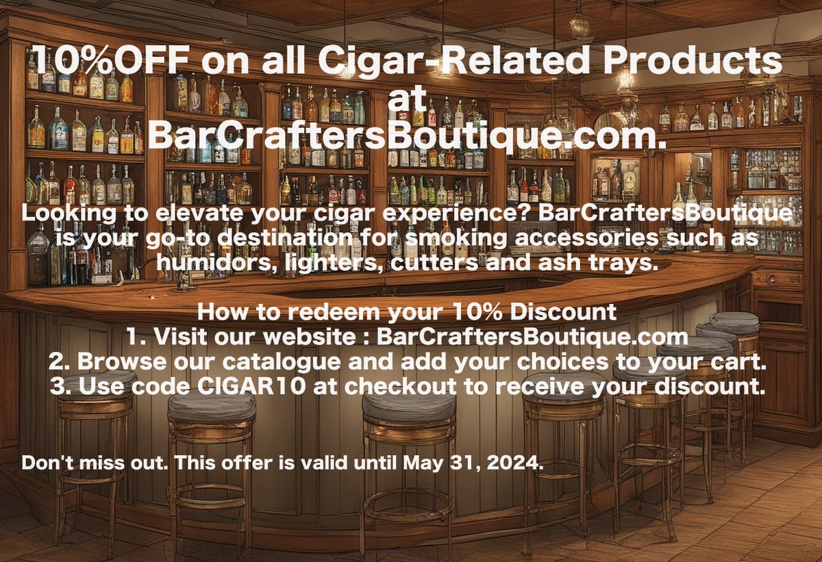 Check out my new venture starting tomorrow. 10% off all cigar accessories. 100% satisfaction or your money back.💰💰Great Selection. Don't forget to use the code. 
#barcraftersboutique #newventure #dontwait #humidors #lighters #ashtrays #cigarcutters