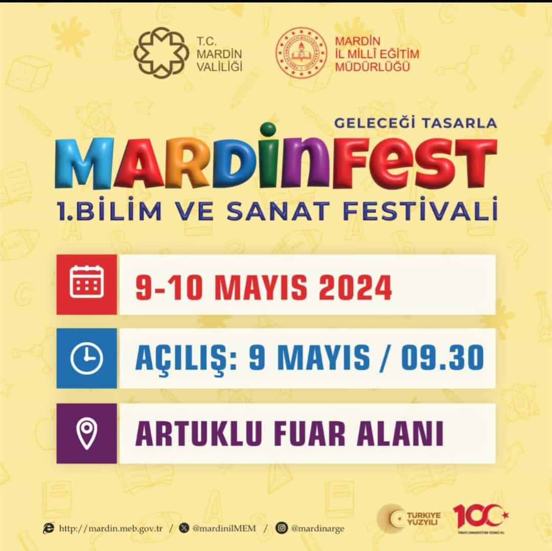 #MARDİNFEST

🗓: 9-10 Mayıs 2024

<a href="/tcmeb/">Millî Eğitim Bakanlığı</a>
<a href="/Yusuf__Tekin/">Yusuf Tekin</a> 
<a href="/Mardin_Valiligi/">Mardin Valiliği</a> 
<a href="/tuncay_akkoyun/">Tuncay Akkoyun</a>
<a href="/mardinilmem/">Mardin İl Millî Eğitim Müdürlüğü</a> 
<a href="/Murat69_Demir/">Murat Demir</a>